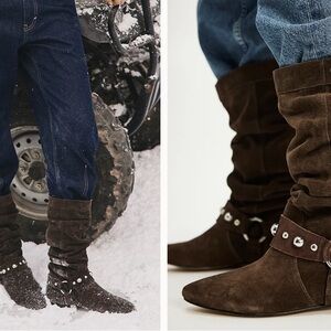 Women’ Brown Suede Boots with Silver Accents